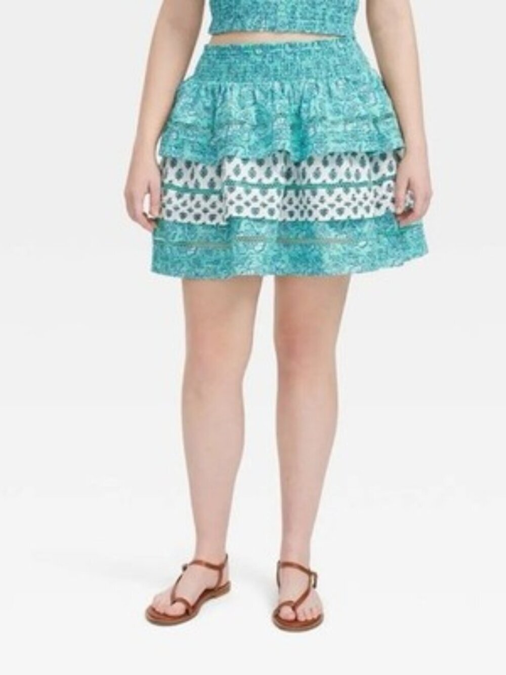 NEW Roller Rabbit x Target Tiered Mini Skirt Smocked Blue Green Size Small NWOT